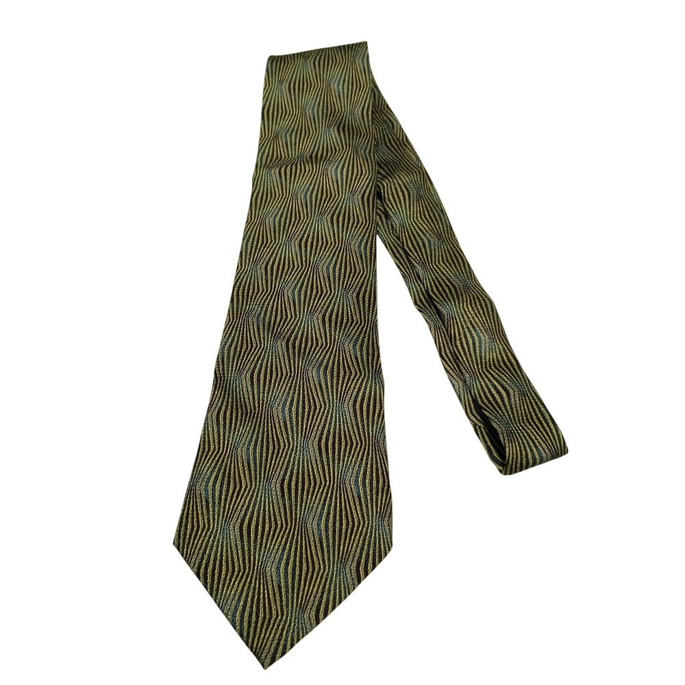 Jhane Barnes Mens Silk Tie Made‎ in Japan Wavy Stripe Silver Blue Black
